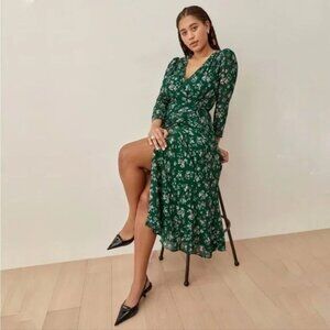 Reformation Melba Wrap Midi Dress Emilia Green Floral $278